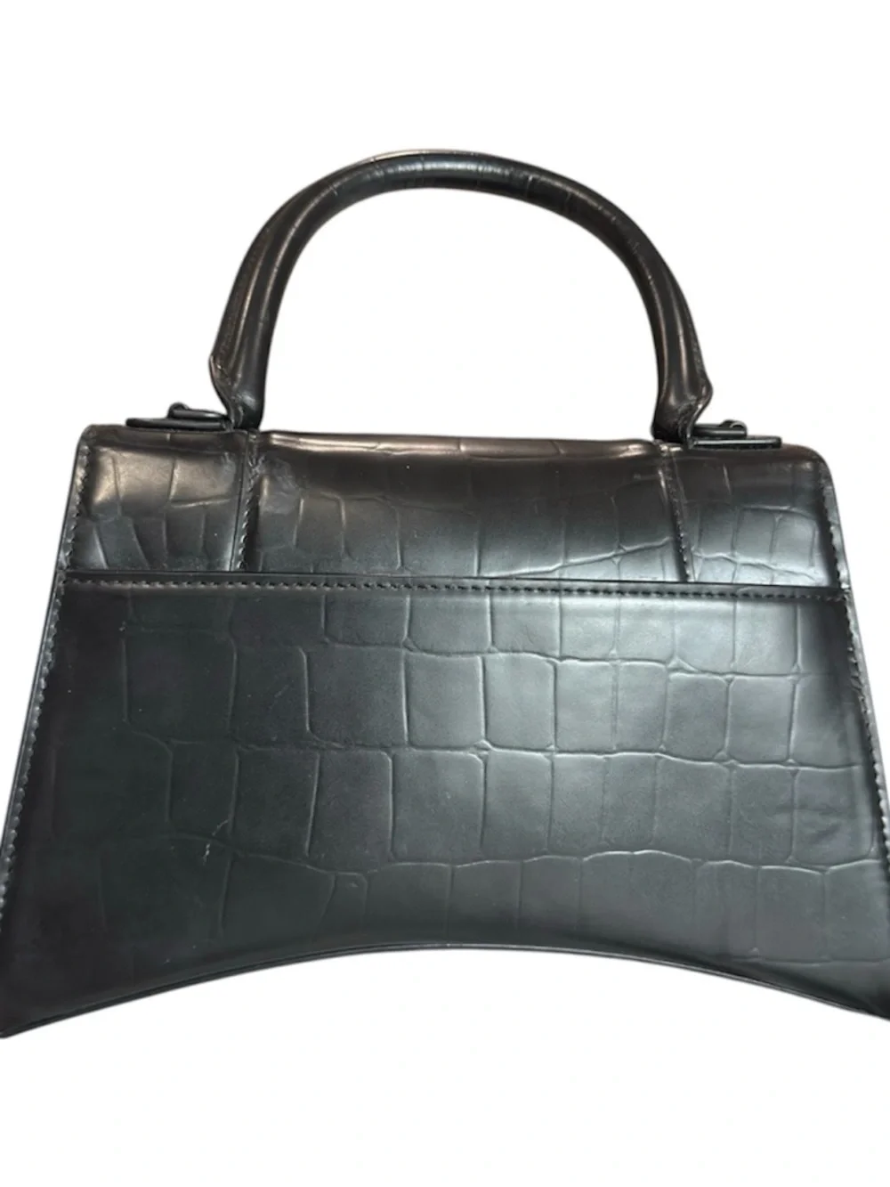 Designer Hourglass Small Top Handle Bag In Black Crocodile-Embossed Calfskin - Picture 2 of 4